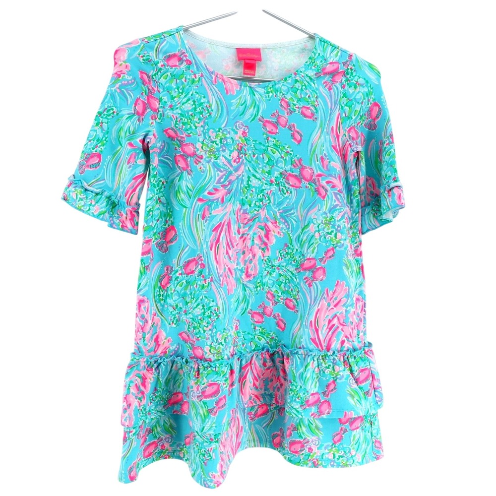 Lilly Pulitzer Kailyn Dress Amalfi Blue‎ Best Fishes Girls Large 8-10